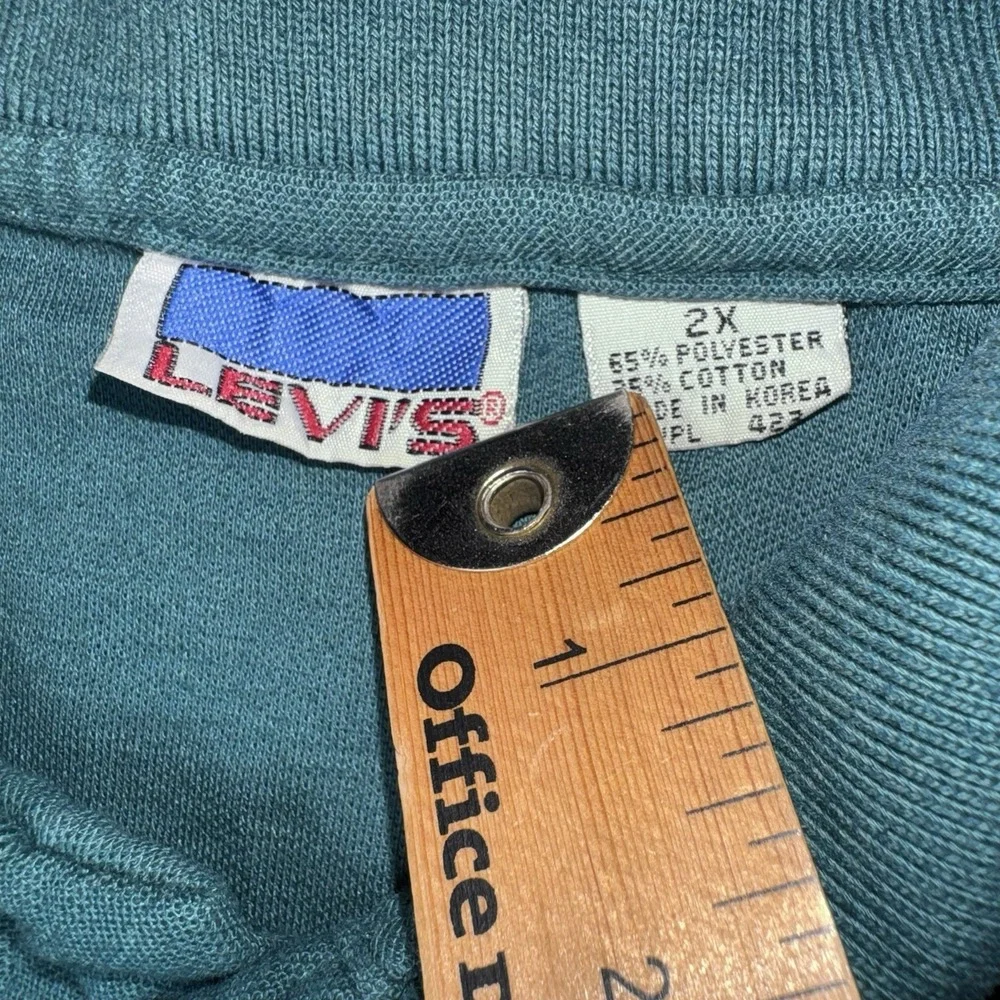 Vintage 1970s Levi's Polo Shirt Mens 2X Single Stitch Short Sleeve Green